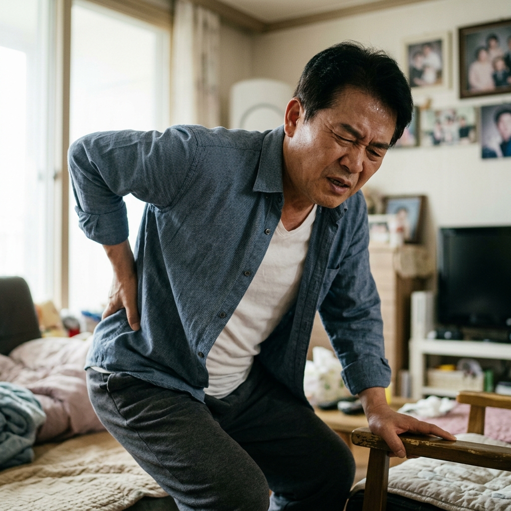 허리 통증으로 고통받는 성인